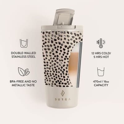 Burga 16oz Double-Walled Stainless Steel Travel Mug - Dalmatian Print