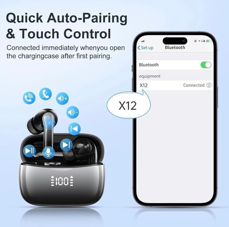 WeurGhy Bluetooth Headphones, Wireless Bluetooth 5.3 In-Ear Headphones with 4 EN - Thumbnail 6