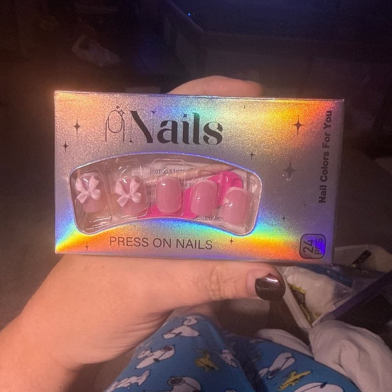 24Pcs Short Square Pink French Tip Press On Nails with 3D White Bow Charms