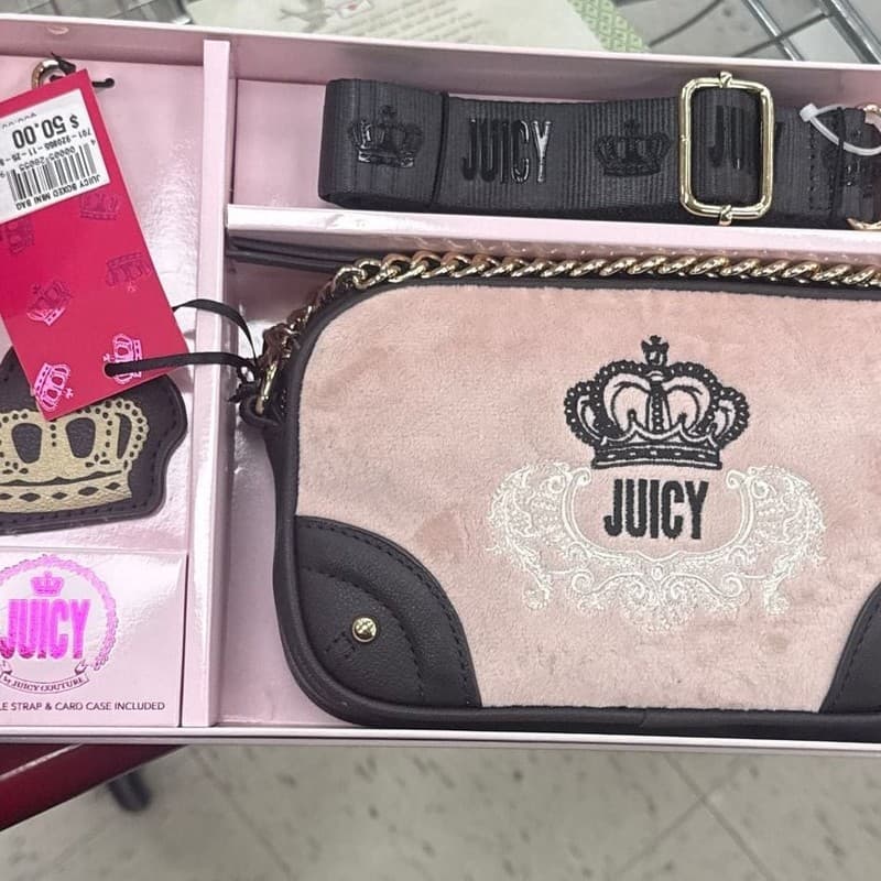 Juicy By Juicy Couture Velour Gift Box Set Crossbody Bag Pink Brand New!
