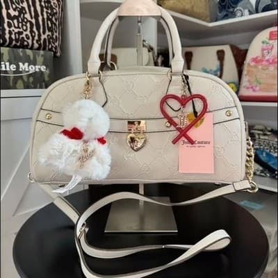 NWT Juicy Couture Holiday In Juicy Dome Satchel in Crystal White Ivory with Plus - Thumbnail 4