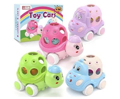 🎁 Baby Push-N-Go Rattle Cars (4-Pack) – Perfect for 6 Months to 3 Years! 🚗✨