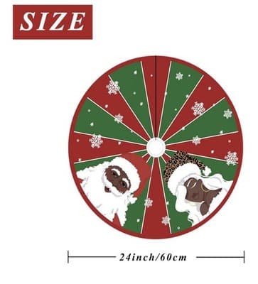 🎄 24" Red & Green Christmas Tree Skirt – Black Santa & Mrs. Claus Design - Thumbnail 2