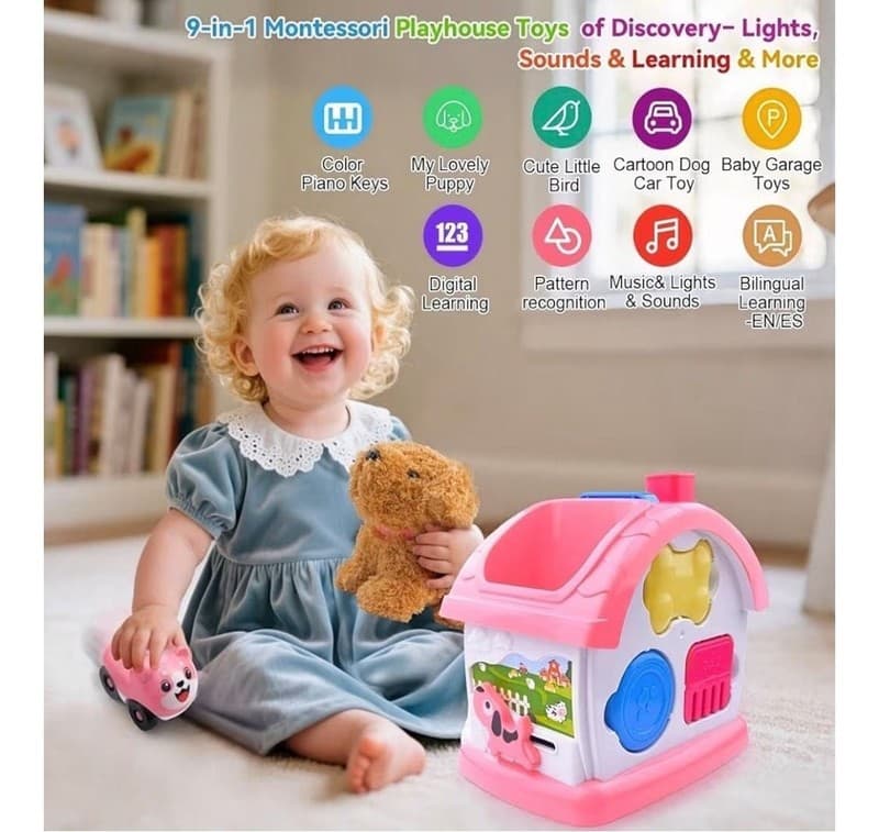 Toys for 1+ Old Girls – 9-in-1 Montessori Musical Toddler Activity House with - Thumbnail 4