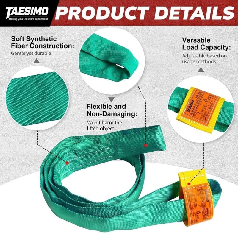 Taesimo 10ft Polyester Round Lifting Sling Set, 2-Pack - Thumbnail 5