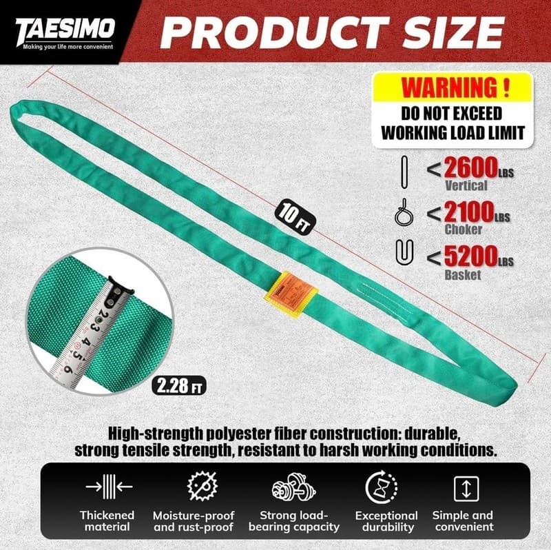 Taesimo 10ft Polyester Round Lifting Sling Set, 2-Pack - Thumbnail 2
