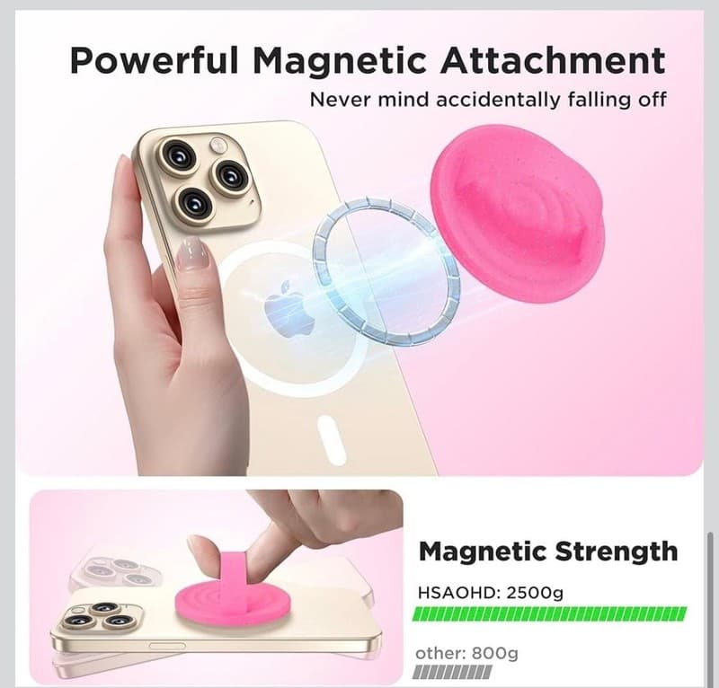 Magnetic Silicone Phone Ring Grip for MagSafe, 360 Degree , Pink Glitter - Thumbnail 4