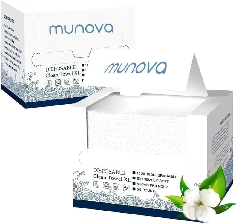 Munova Disposable Face Towels XL, 50 Count Biodegradable Facial Cleansing Wipes - Thumbnail 7