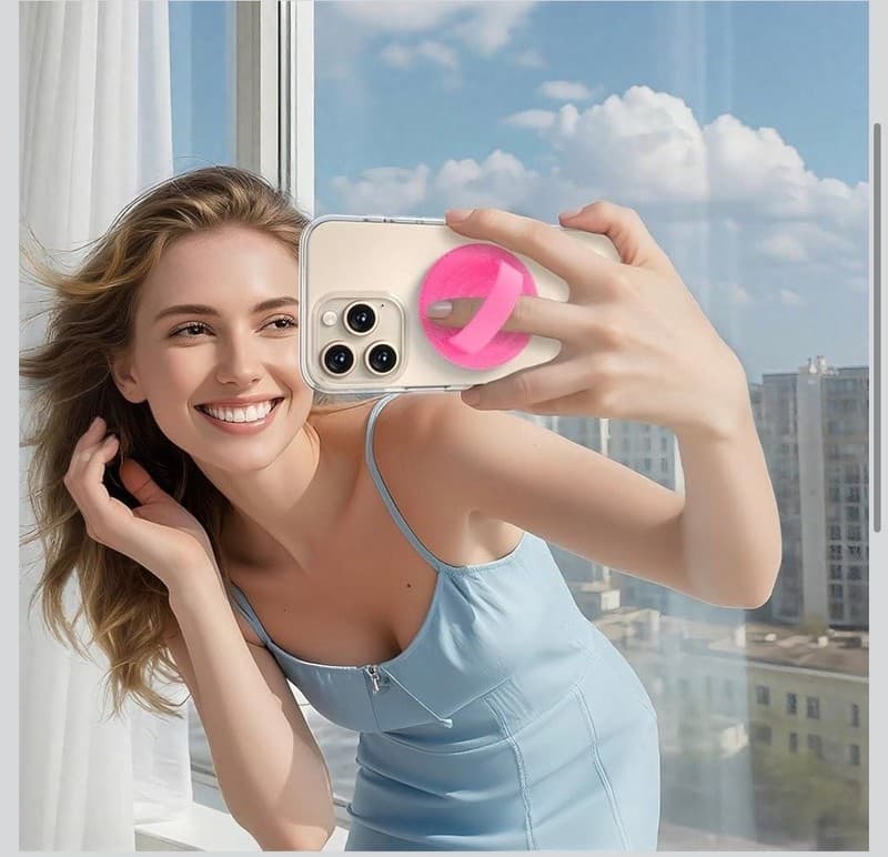 Magnetic Silicone Phone Ring Grip for MagSafe, 360 Degree , Pink Glitter - Thumbnail 2