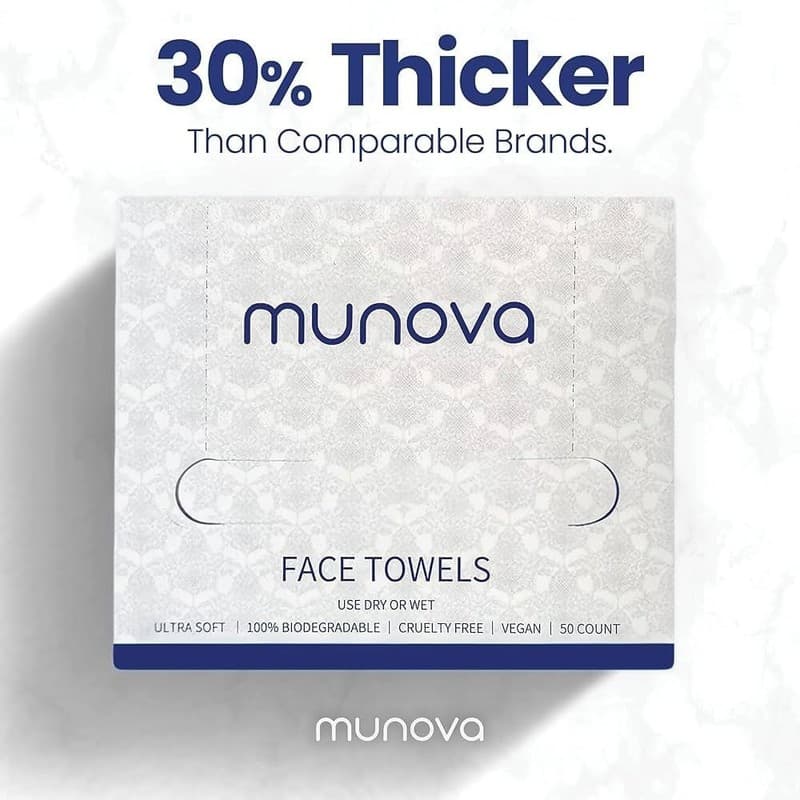 Munova Disposable Face Towels XL, 50 Count Biodegradable Facial Cleansing Wipes - Thumbnail 3