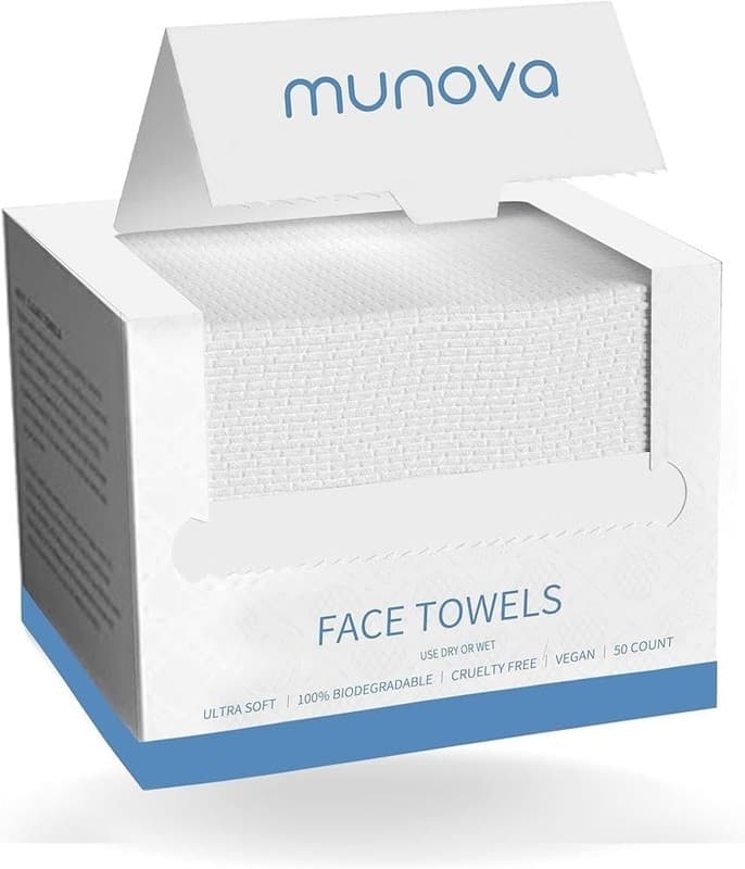 Munova Disposable Face Towels XL, 50 Count Biodegradable Facial Cleansing Wipes - Thumbnail 6