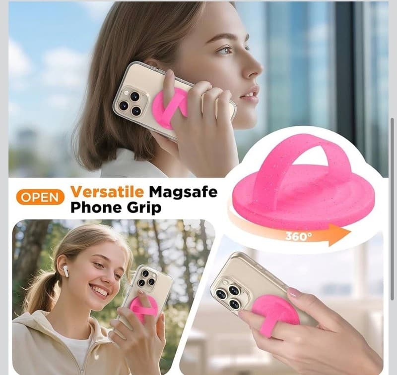 Magnetic Silicone Phone Ring Grip for MagSafe, 360 Degree , Pink Glitter - Thumbnail 3