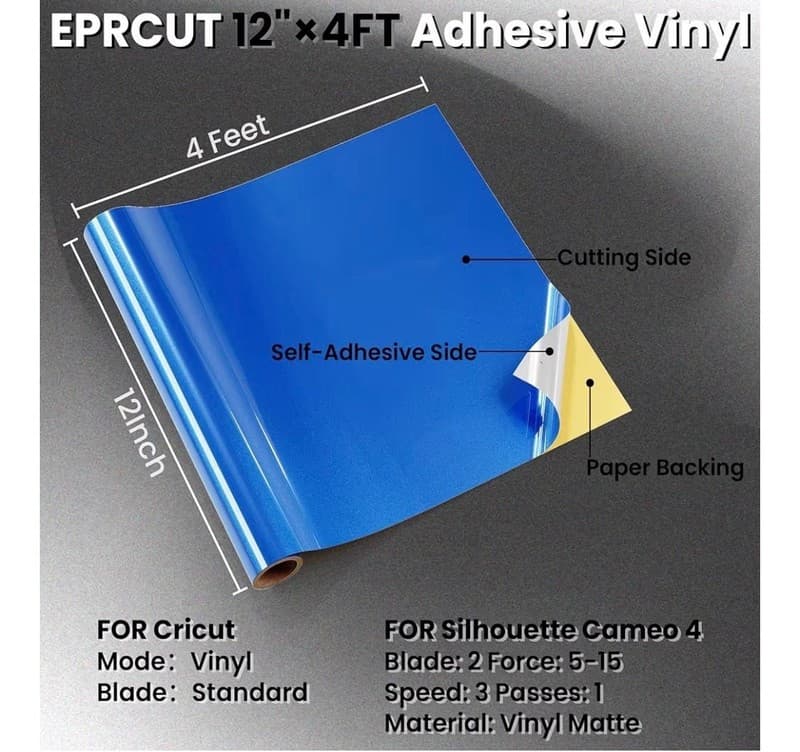 EPRCUT 12" x 4FT Blue Reflective Permanent Adhesive Vinyl Roll for Cutting Machi - Thumbnail 3