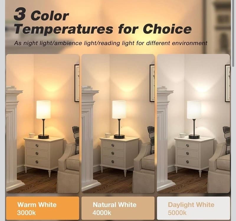 Dicoool Small Bedside Lamps 3 Color Modes - 3000K 4000K 5000K Bedroom Lamps with - Thumbnail 2