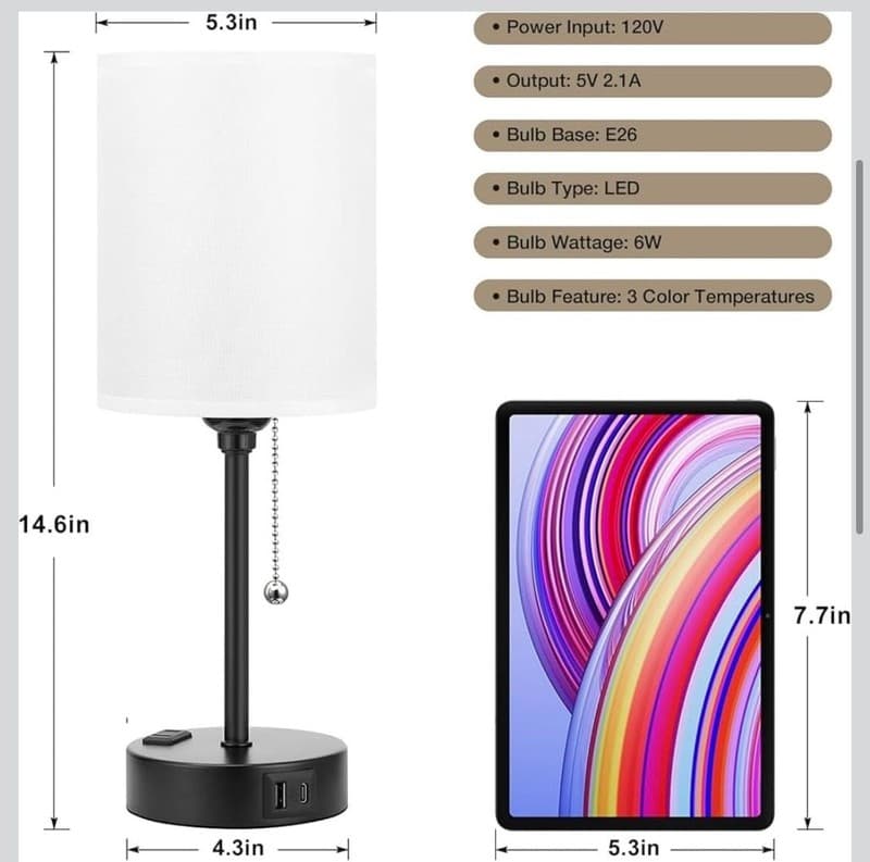 Dicoool Small Bedside Lamps 3 Color Modes - 3000K 4000K 5000K Bedroom Lamps with - Thumbnail 3