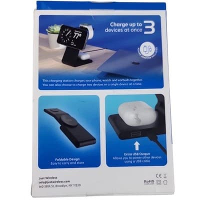 Just Wireless 3-in-1 Desktop Magnetic Charging Station, 20W, Foldable, Black - Thumbnail 2