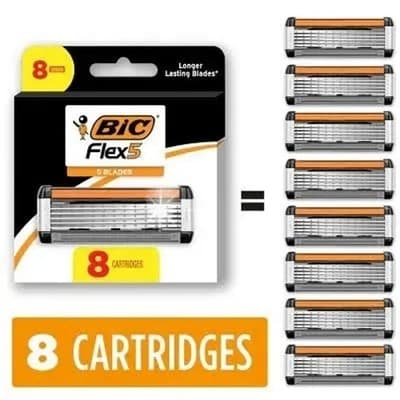 BIC Flex 5 Men's 5-Blade Razor Cartridge Refills, 8 Count - Thumbnail 2