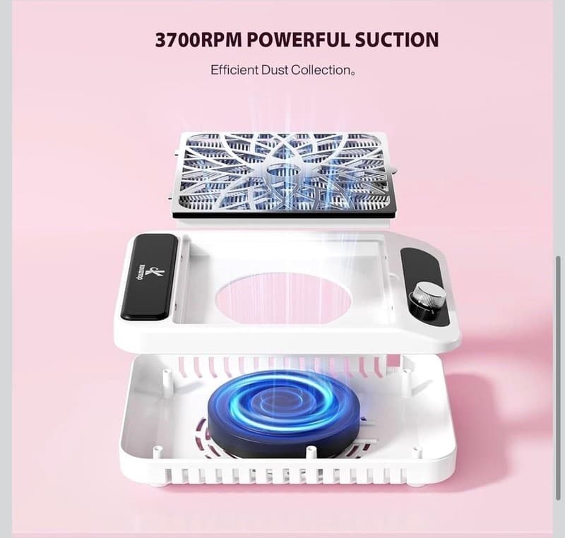 KOUZITOP Professional 3700RPM Nail Dust Collector with Reusable Filter and Speed - Thumbnail 5