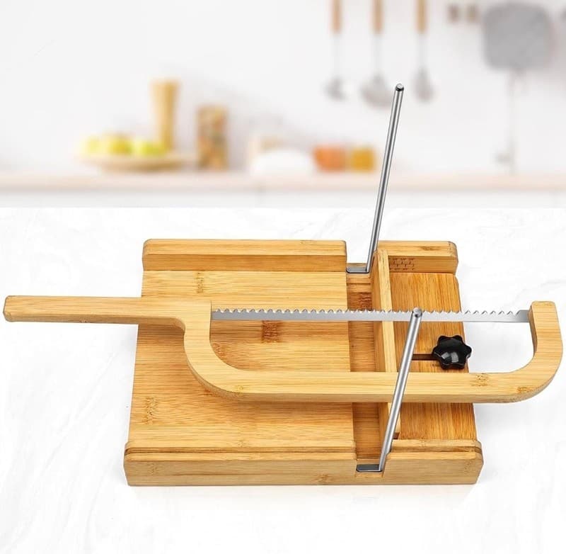 ZONGALL Bamboo Bread Slicer with Adjustable Thickness Guide and Bow Knife Set - Thumbnail 6