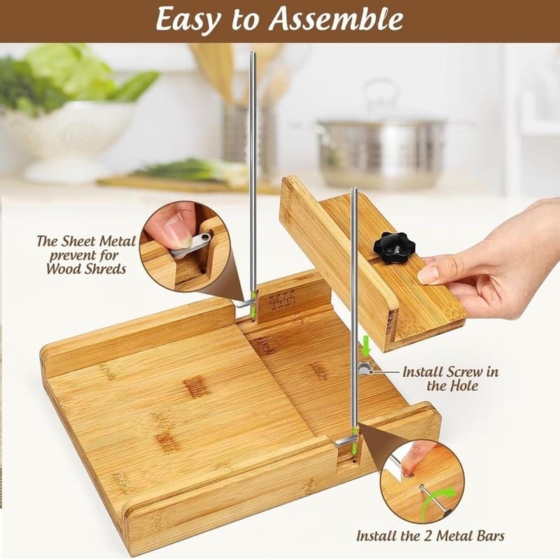 ZONGALL Bamboo Bread Slicer with Adjustable Thickness Guide and Bow Knife Set - Thumbnail 5