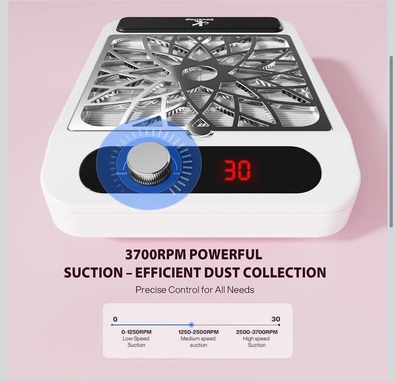 KOUZITOP Professional 3700RPM Nail Dust Collector with Reusable Filter and Speed - Thumbnail 3