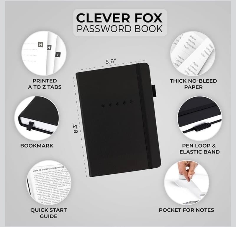 Clever Fox Password Book - A5 Hardcover Alphabetized Internet Address & Password - Thumbnail 2