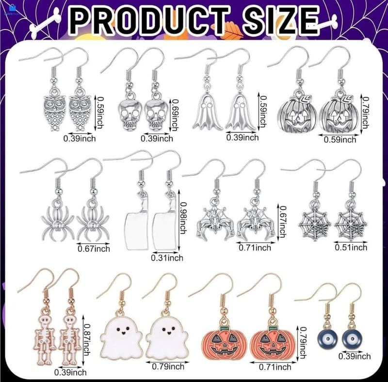 24 Pairs Halloween Dangle Earring Set with Gift Bags and Display Cards - Thumbnail 2