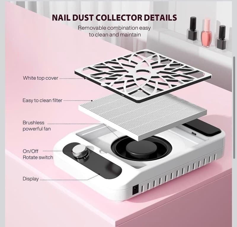 KOUZITOP Professional 3700RPM Nail Dust Collector with Reusable Filter and Speed - Thumbnail 4