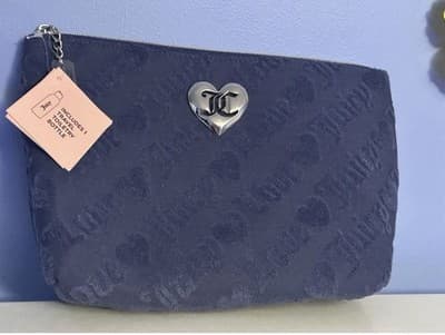 Black Juicy Couture Makeup Pouch Silver Hardware - Thumbnail 2