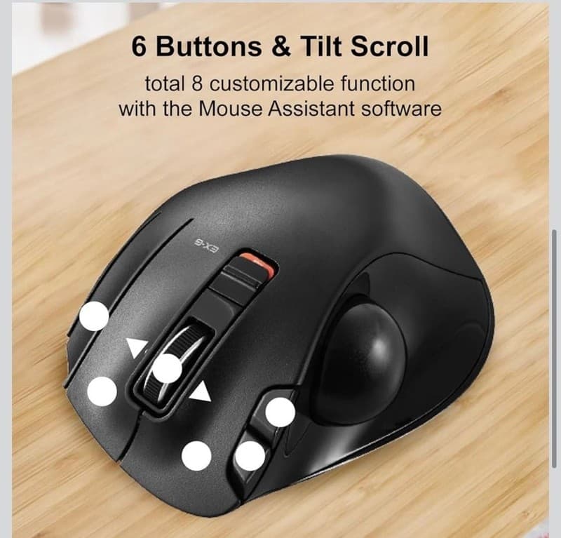 ELECOM EX-G Wireless Thumb-Operated Trackball Mouse M-XT3DRBK-G - Thumbnail 4