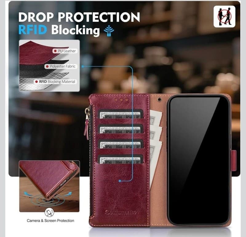 Scutumate RFID Blocking PU Leather Zipper Wallet Case with Card Slots and Wristl - Thumbnail 3