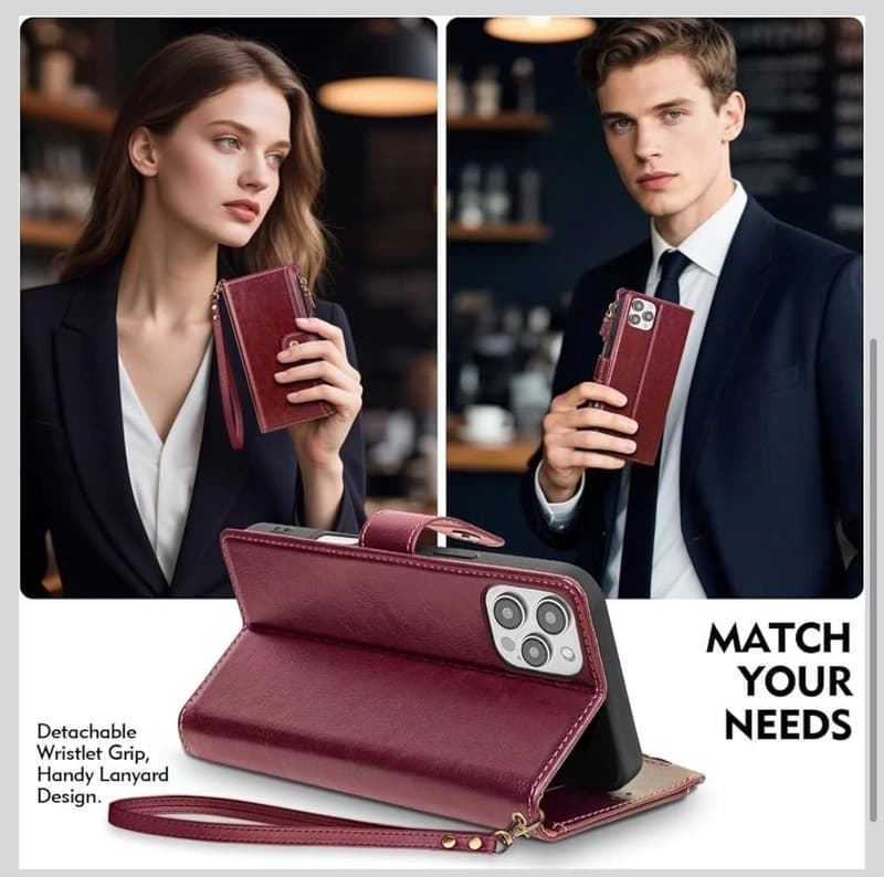 Scutumate RFID Blocking PU Leather Zipper Wallet Case with Card Slots and Wristl - Thumbnail 4
