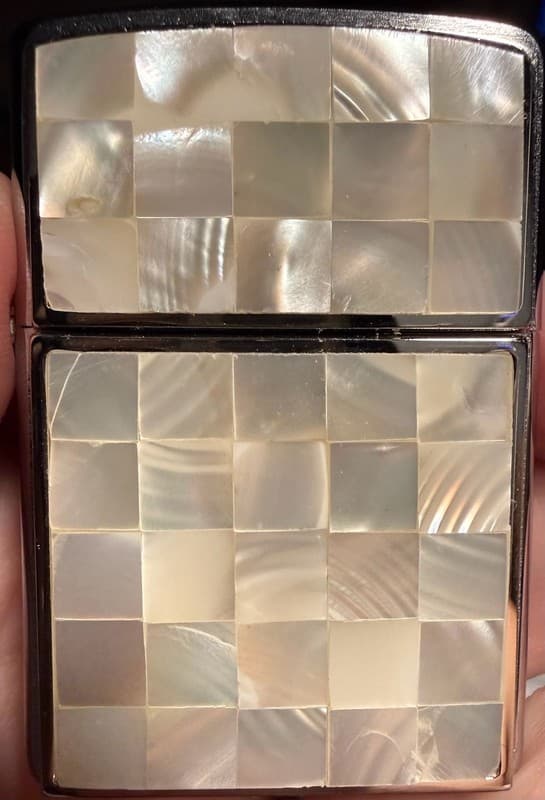 Zippo Mother of Pearl Checkerboard Lighter 2002 High Polish Chrome with Box - Thumbnail 5