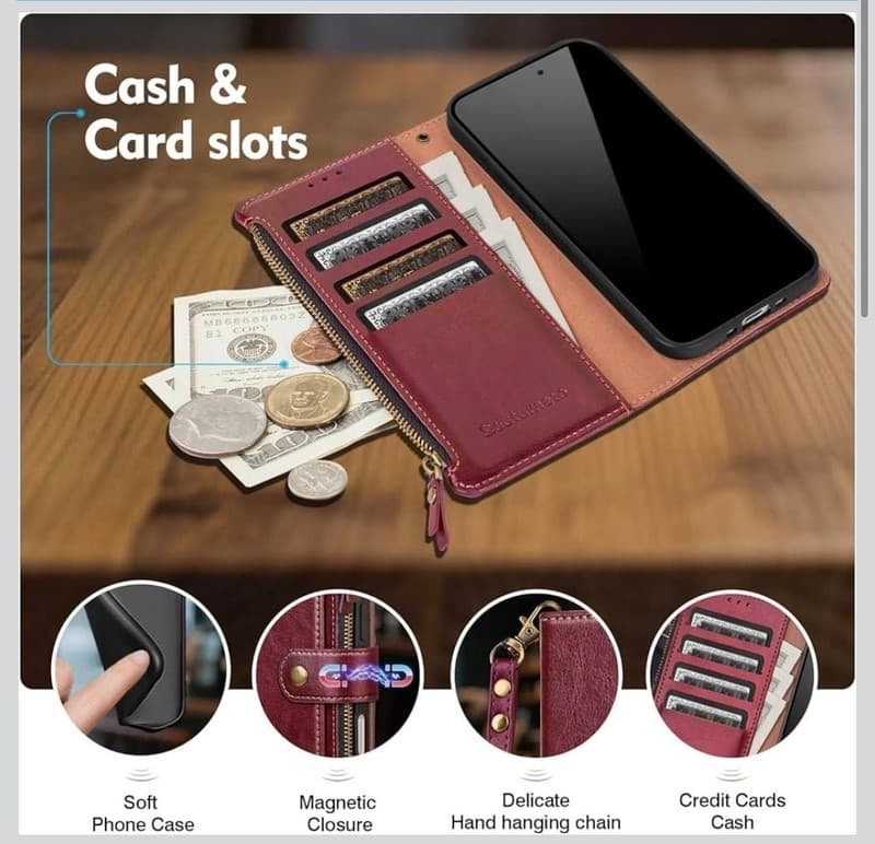 Scutumate RFID Blocking PU Leather Zipper Wallet Case with Card Slots and Wristl - Thumbnail 2