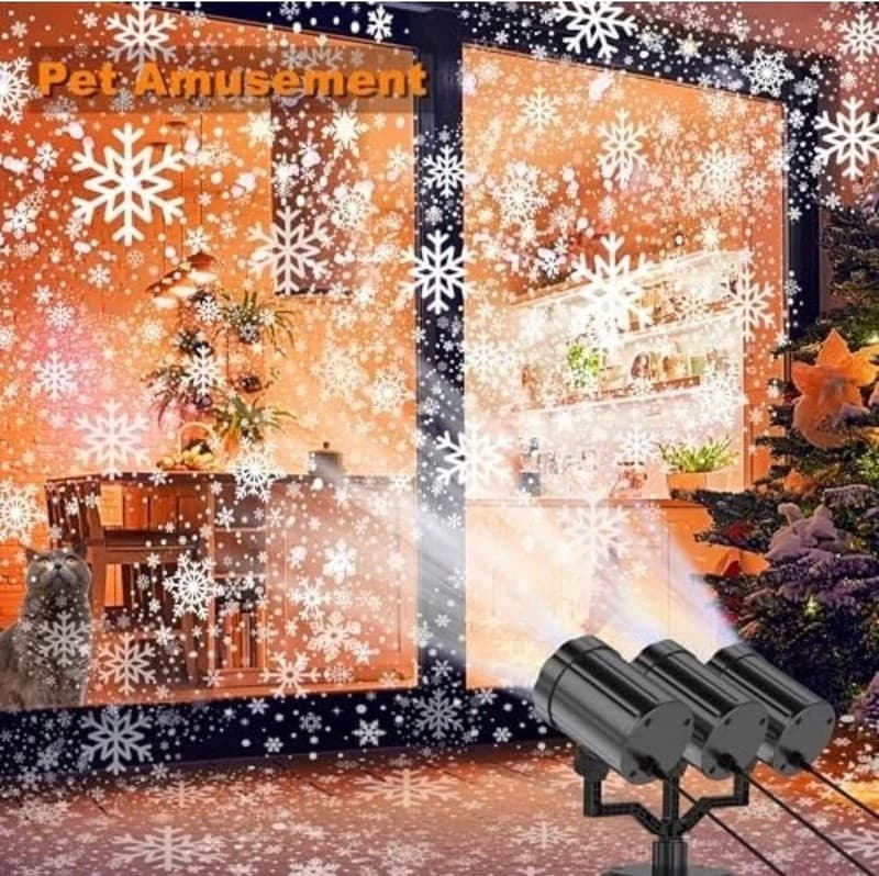 Three-Head Outdoor Christmas Snowflake Projector Light IP65 Waterproof LED Snowf - Thumbnail 3