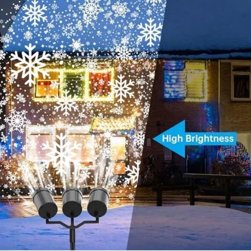 Three-Head Outdoor Christmas Snowflake Projector Light IP65 Waterproof LED Snowf - Thumbnail 4