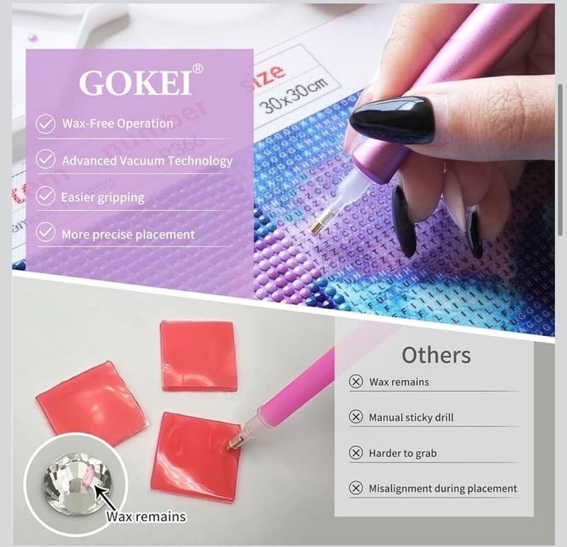 GOKEI Vacuum Diamond Art Painting Pen, Electric Wax-Free Suction Tool Kit with S - Thumbnail 3
