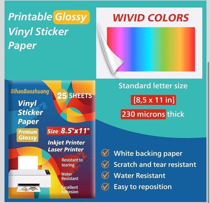 BihaoBaozhuang 25 Sheets Premium Glossy Printable Vinyl Sticker Paper for Inkjet - Thumbnail 5
