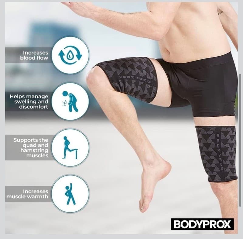 BODYPROX Thigh Compression Sleeves (2 Pack) for Hamstring and Quad Support - Thumbnail 3