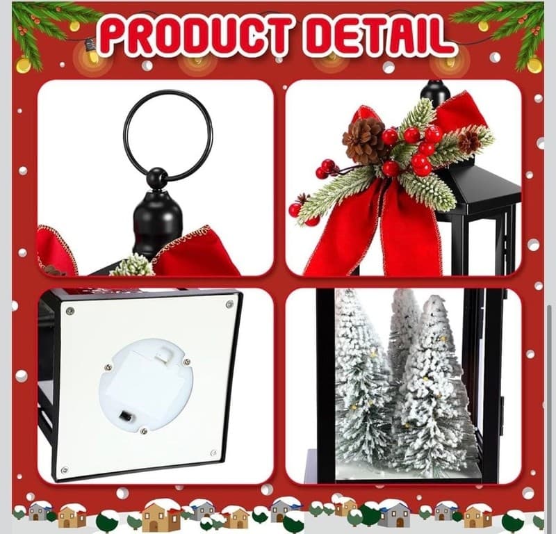 Tuanse 12.4" Lighted Christmas Lantern with Snowy Trees and Cardinal, Battery Op - Thumbnail 3