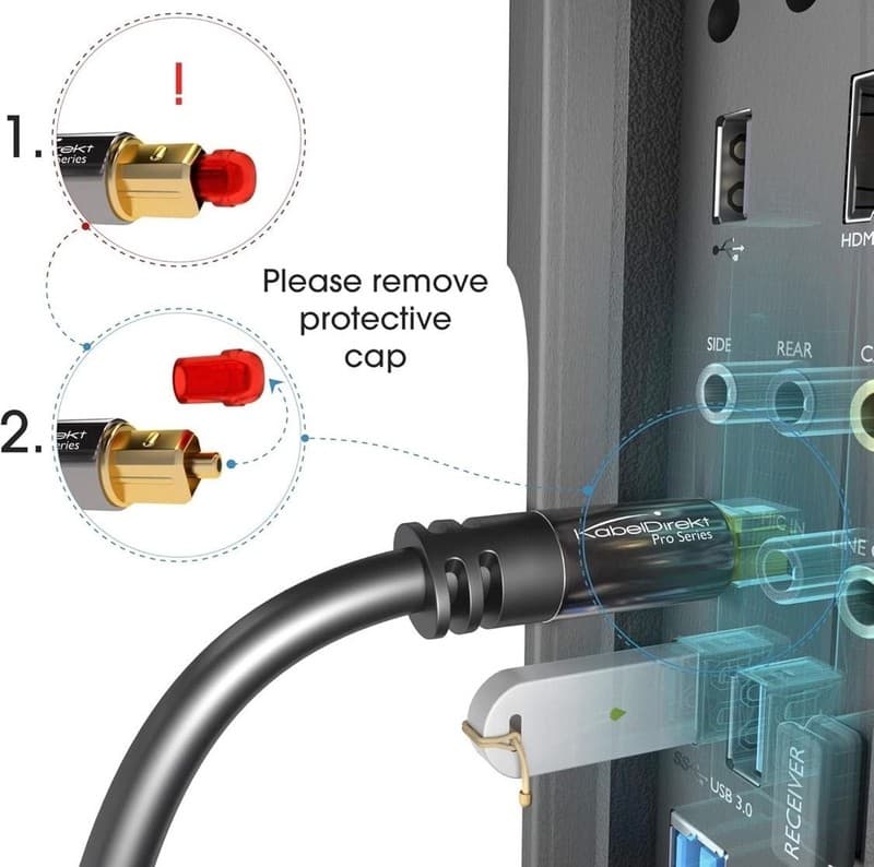 KabelDirekt Pro Series TOSLINK Optical Digital Audio Cable 6ft S/PDIF Fiber Opti - Thumbnail 8