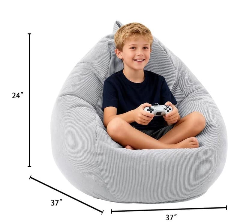 LPMOERA 3ft Corduroy Bean Bag Chair for Kids and Teens with Memory Foam Filling - Thumbnail 3
