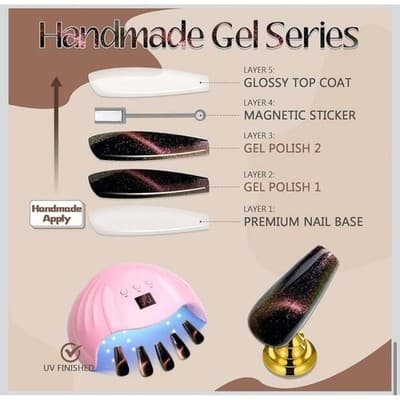GLAMERMAID Black Cat Eye Handmade Press On Nails Medium Almond - Thumbnail 6