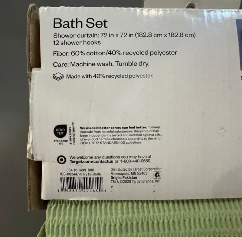 Room Essentials 13-Piece Bath Set Green Seersucker Shower Curtain & Hooks 72x72 - Thumbnail 4