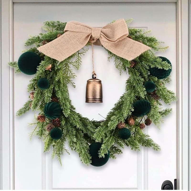 28pcs Dark Green Flocked Velvet Christmas Ornaments Set, Shatterproof Assorted S - Thumbnail 6