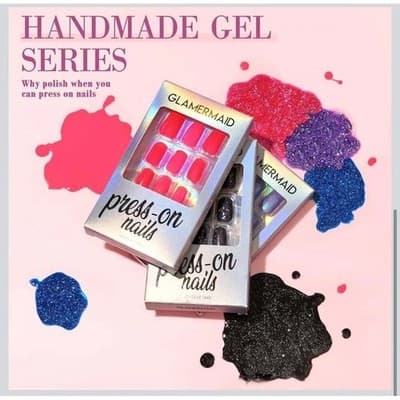 GLAMERMAID Black Cat Eye Handmade Press On Nails Medium Almond - Thumbnail 7