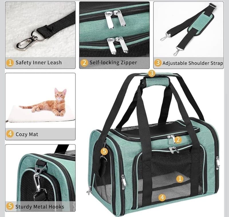 Expandable Pet Carrier Travel Bag with Mesh Windows, Medium - Thumbnail 4