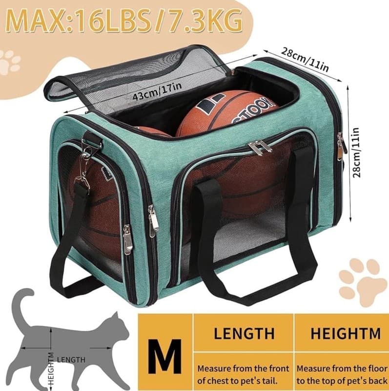 Expandable Pet Carrier Travel Bag with Mesh Windows, Medium - Thumbnail 3