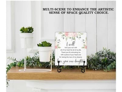 Marriage Blessing Wood Plaque – “I Will Love Your Son” – 5x5 Decor w Iron Stand - Thumbnail 3