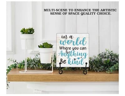 Inspirational Wood Plaque – “In a World… Be Kind” – 5x5 Decor with Iron Stand - Thumbnail 3